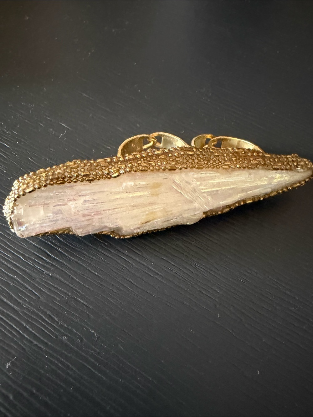 Gold-Edged White Crystal Statement Ring